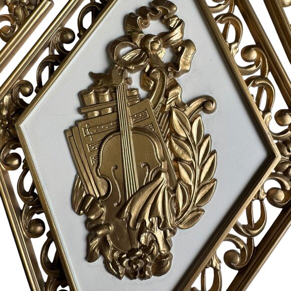 Syroco Set Of 4 Vintage Gold Diamond-Shaped Wall Plaques Ornate Design MCM Decor - Picture 10 of 16